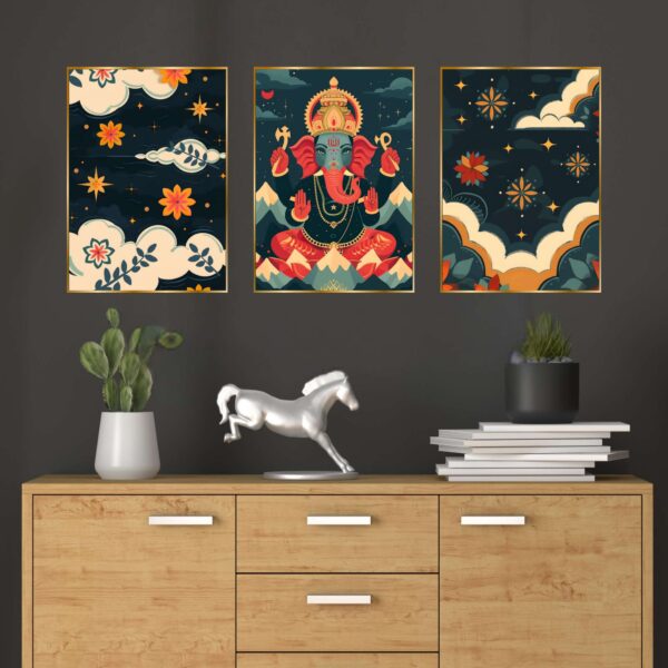 Set of Three Wall Paintings for Wall Dacoration Golden Framed Wall Paintings for Living Room & Bedroom Wall Art for Home Decoration & Office Wall Décor (18x12 inch CH-GD3-6)