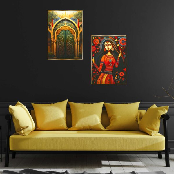 Set of Two Wall Paintings for Wall Dacoration Golden Framed Wall Paintings for Living Room & Bedroom Wall Art for Home Decoration & Office Wall Décor (14x11 inch CH-GD2-16)